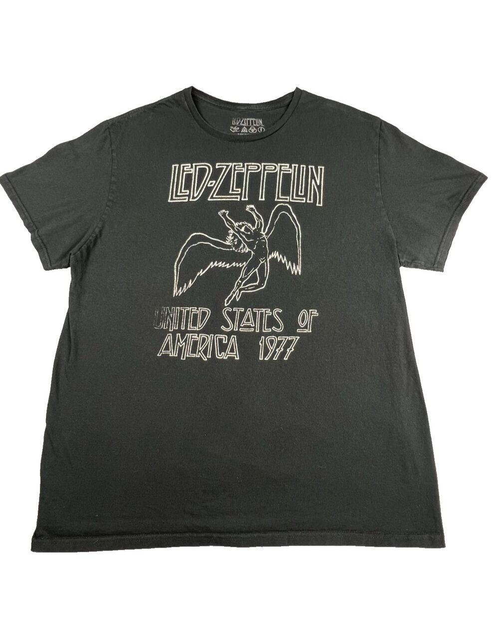 Led Zeppelin 1977 United States of America Graphic Tee Black Size XL VTG Style